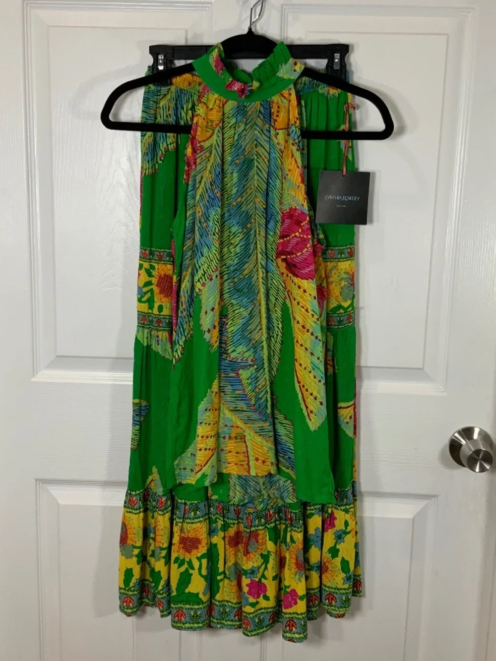 Cynthia Rowley Tropical Halter Top Maxi Dress Green Floral Resort Boho Set XS